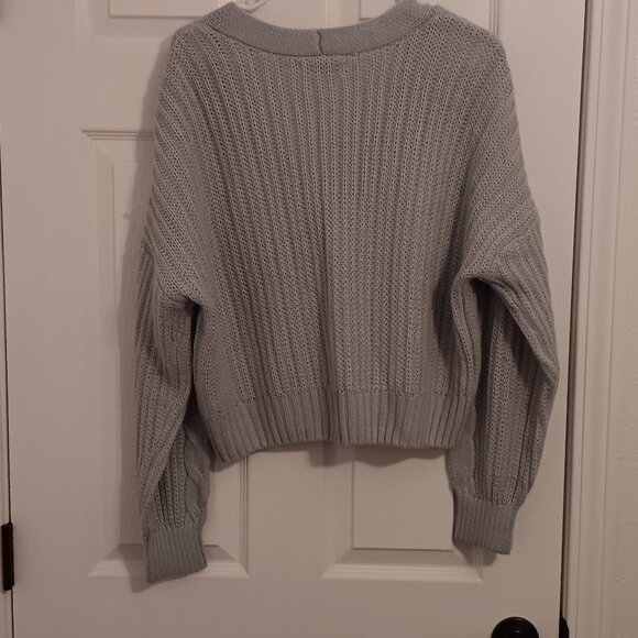 Light Blue Grandpa Style Knitted Button Up Cardigan Sweater Women - Picture 2 of 8